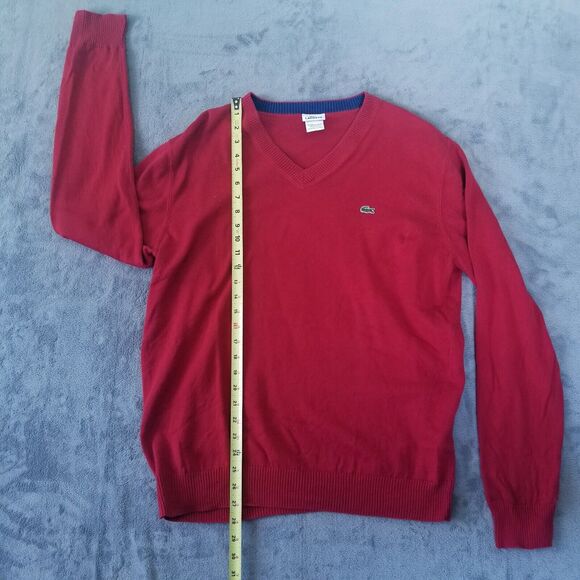Lacoste Mens V-Neck Red Pullover Long Sleeve Sweater Size Large 5 - Picture 6 of 11